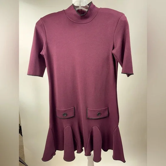 NWT Zara Burgundy Mock Neck Flared Hem Mini Dress Size S - Picture 5 of 11